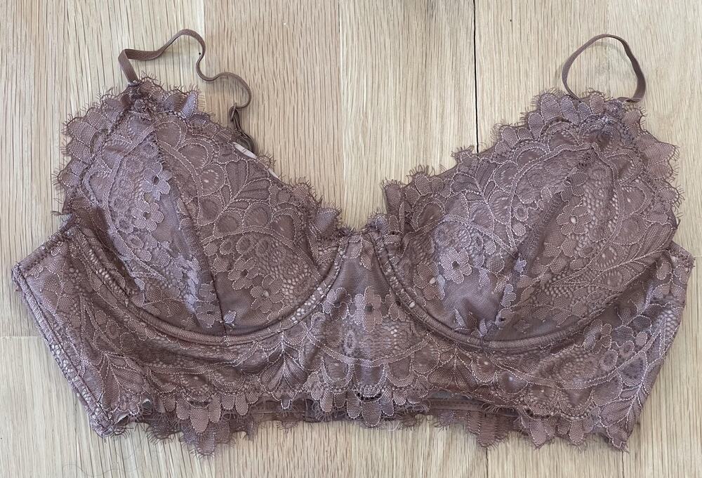 Nue Garage Longline Bra Womens L Brown Lace Underwire Lightly Lined Adjustable
